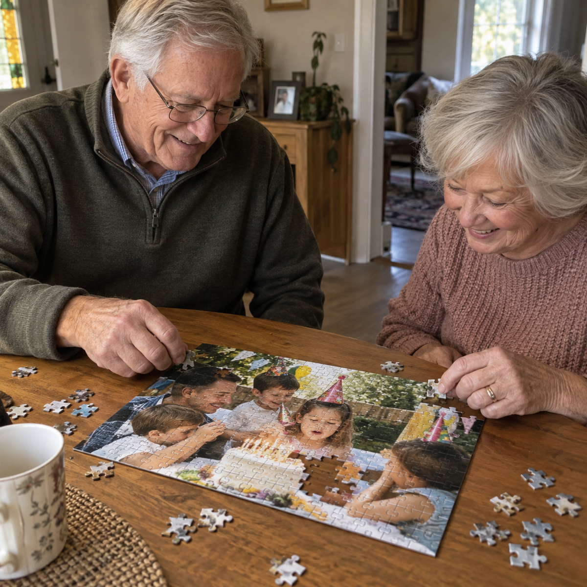 Personalized photo puzzle with a family birthday memory.