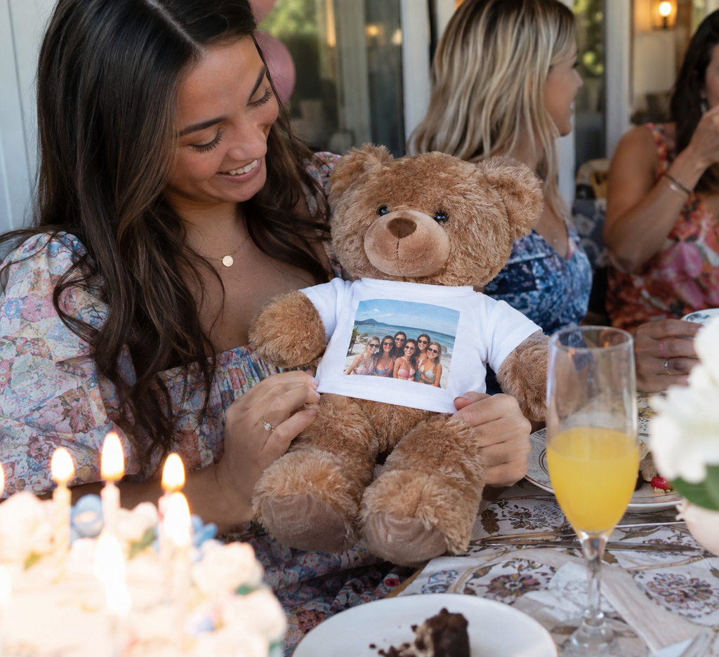 Teddy bear tee printed with a friends beach photo