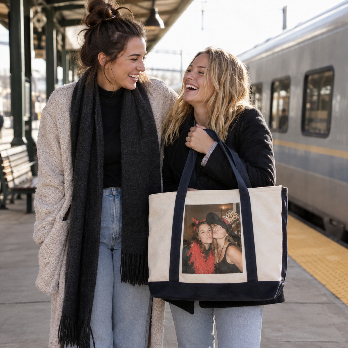 Canvas weekend tote with a favorite travel photo