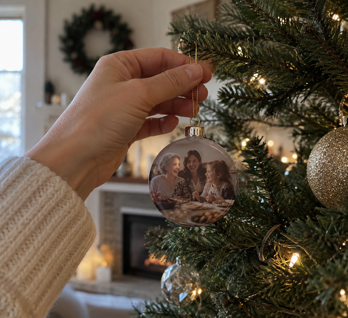 Keepsake ornament with a family dinner photo