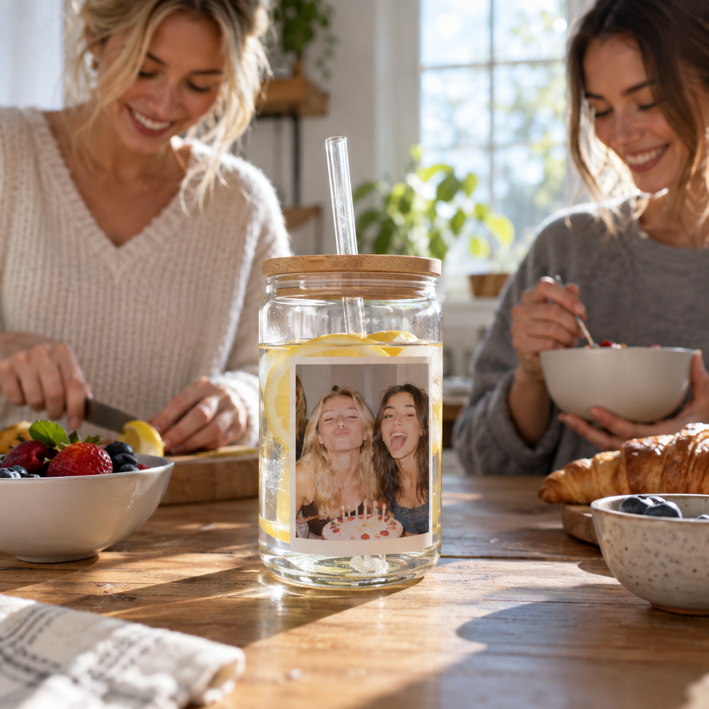 Sipper glass with a printed personal photo