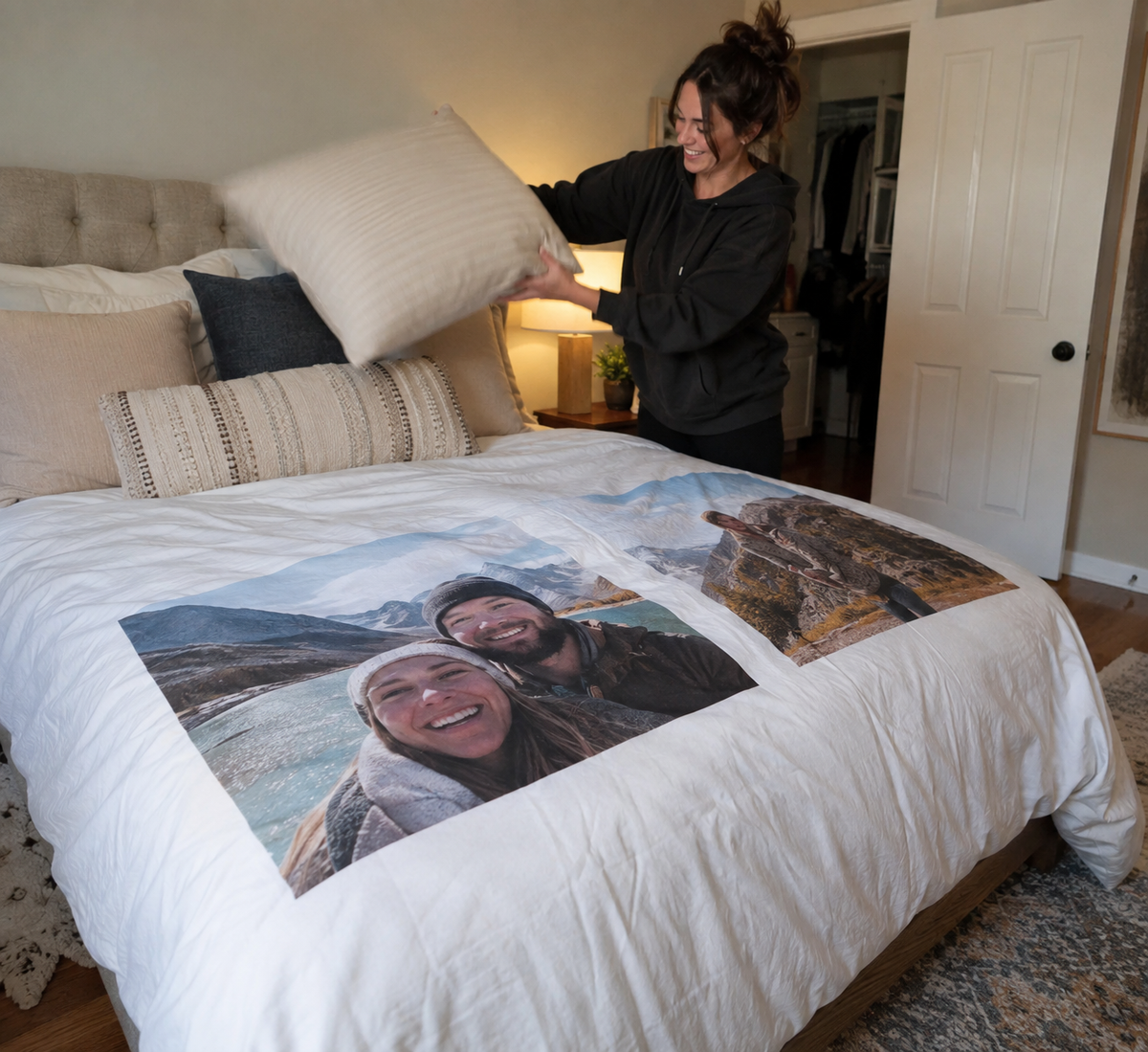 Duvet cover printed with bounded couple photos