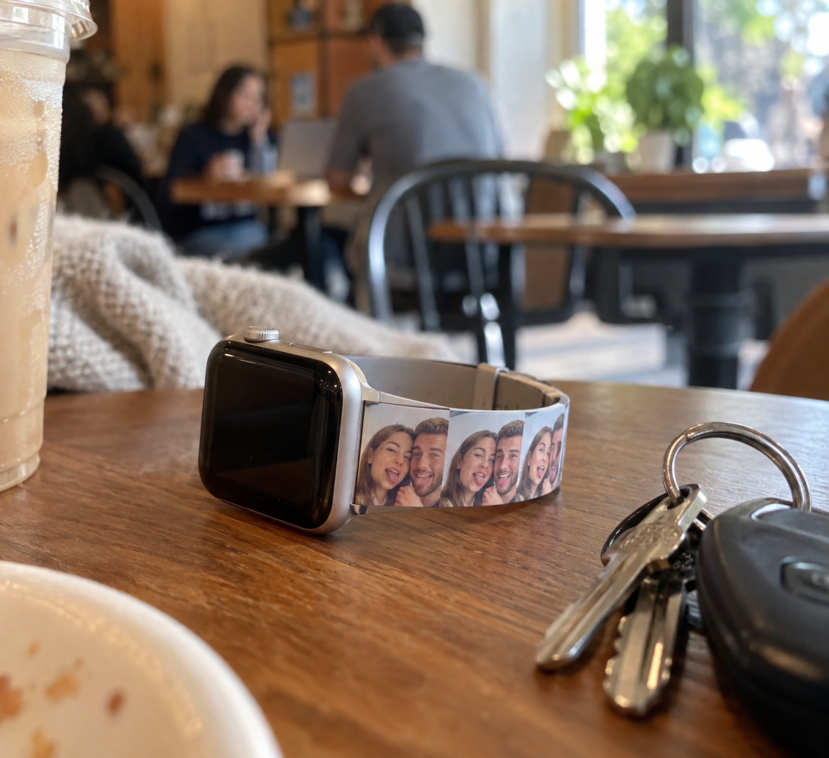 Watch band with a tiny repeated selfie