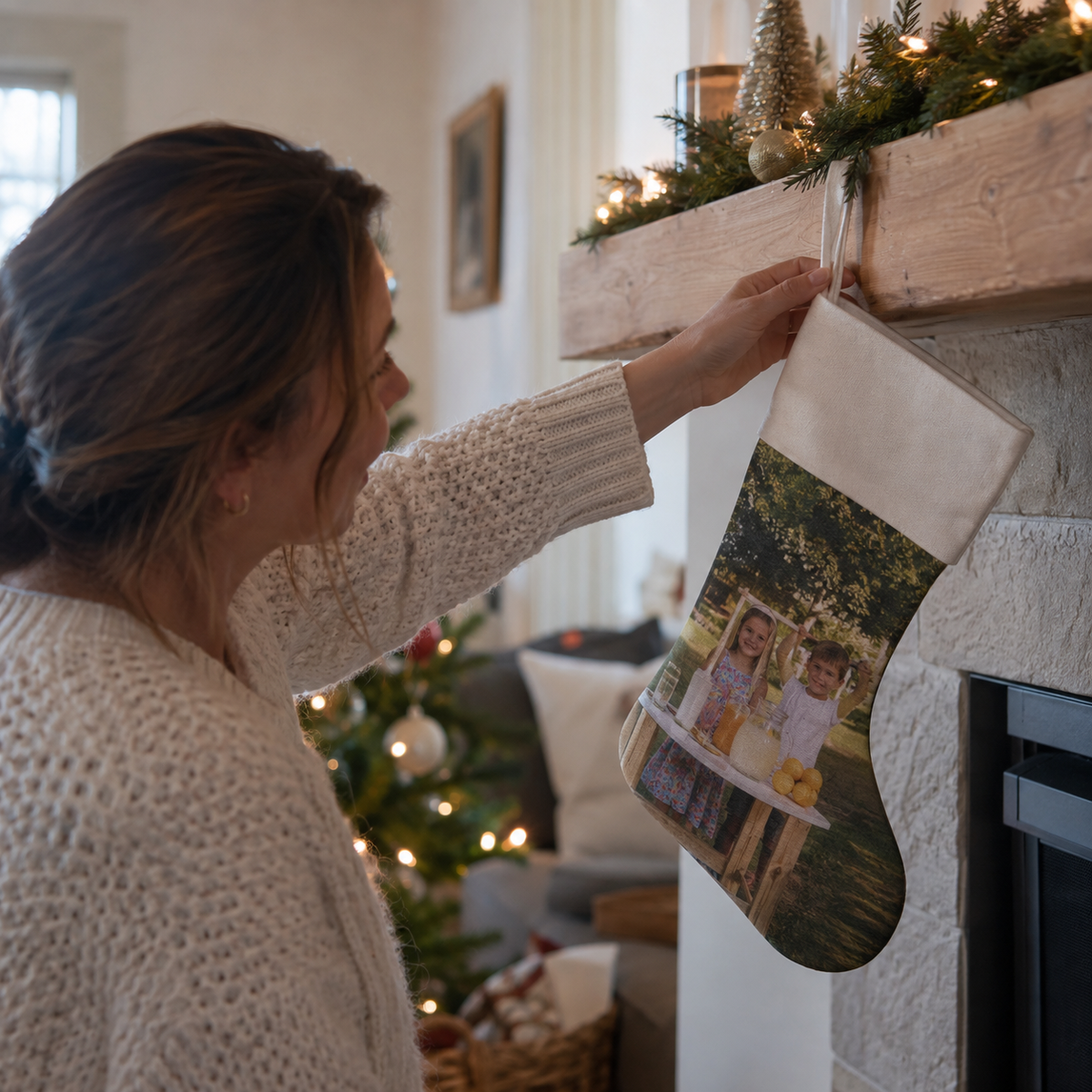 Christmas stocking with a printed personal photo