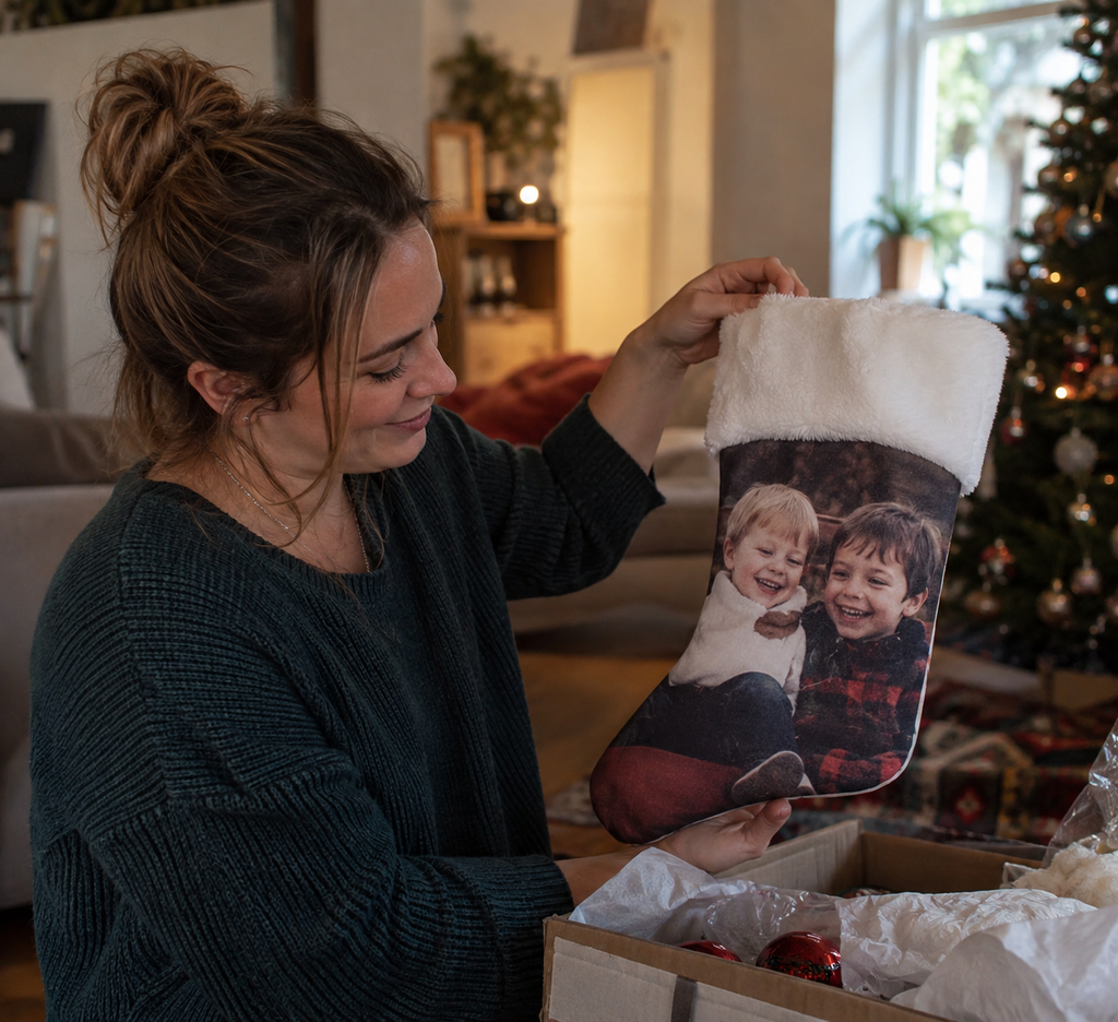 Christmas stocking with a childhood brothers photo