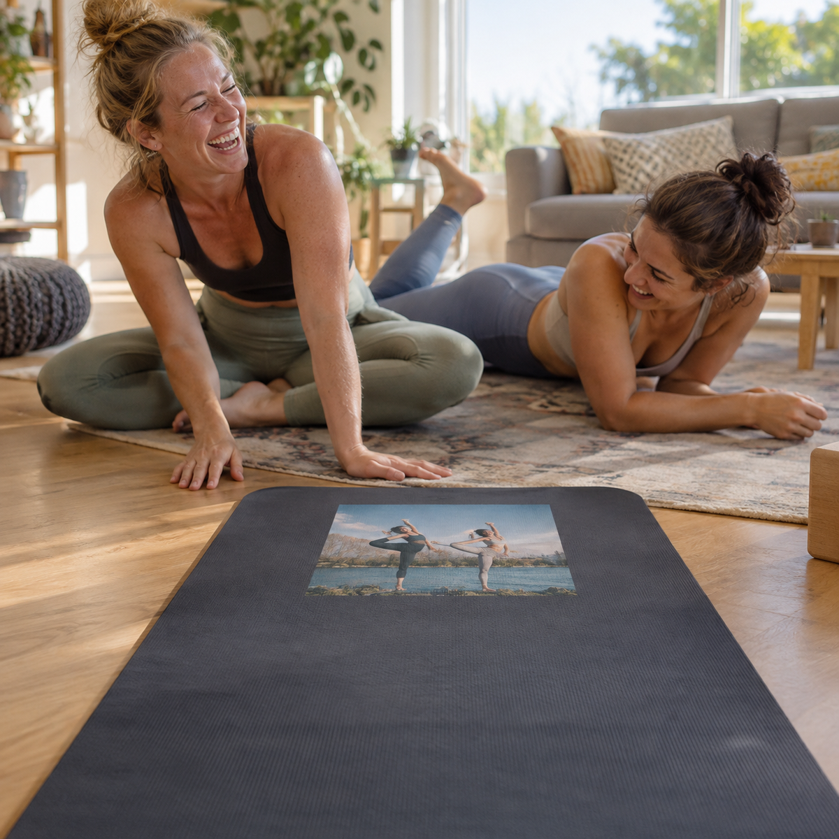 Yoga mat with a bounded personal photograph