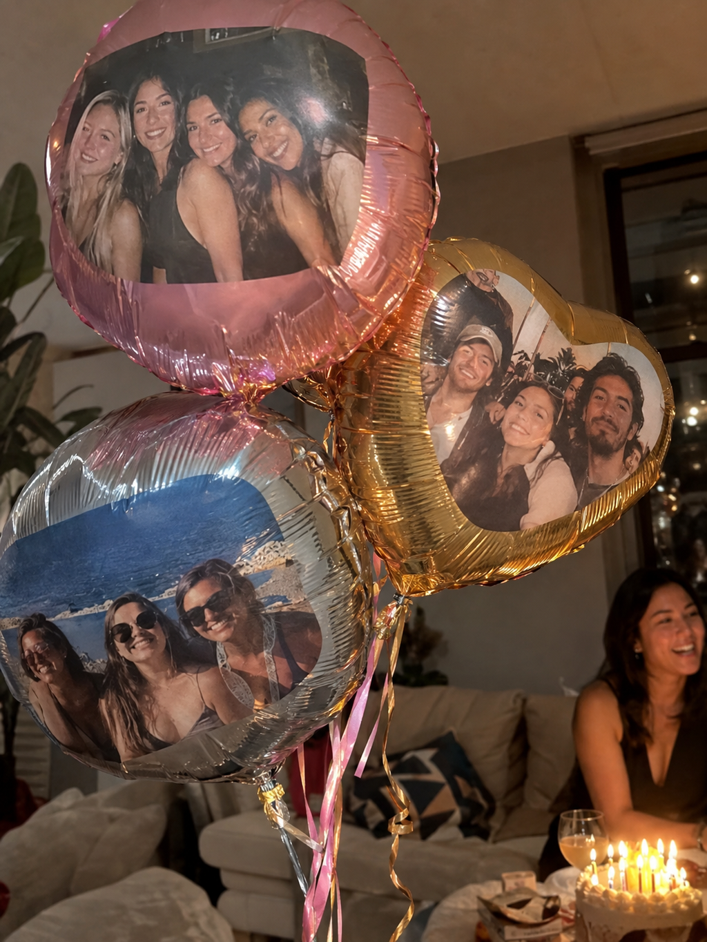 Birthday balloons printed with personal friend photographs