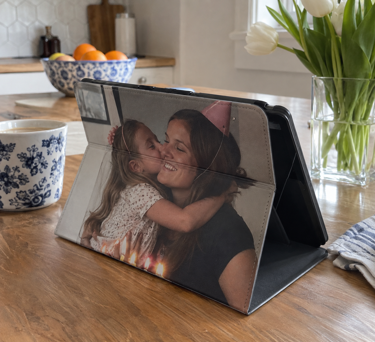 Tablet folio cover printed with a birthday hug